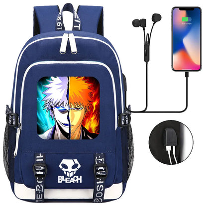 New Anime Bleach Teenager USB Laptop Backpack Kids Boys Girls School Book Bags Schoolbags Women Men Travel Bagpack