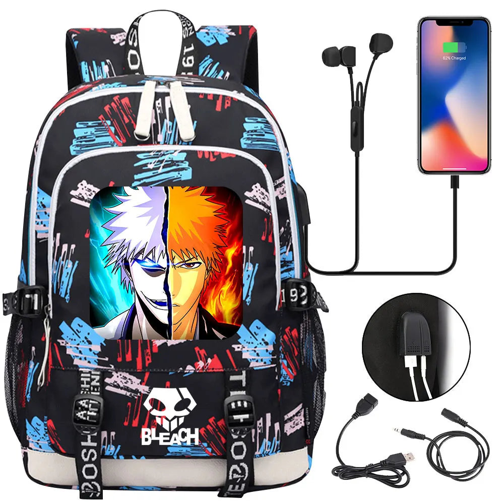 New Anime Bleach Teenager USB Laptop Backpack Kids Boys Girls School Book Bags Schoolbags Women Men Travel Bagpack