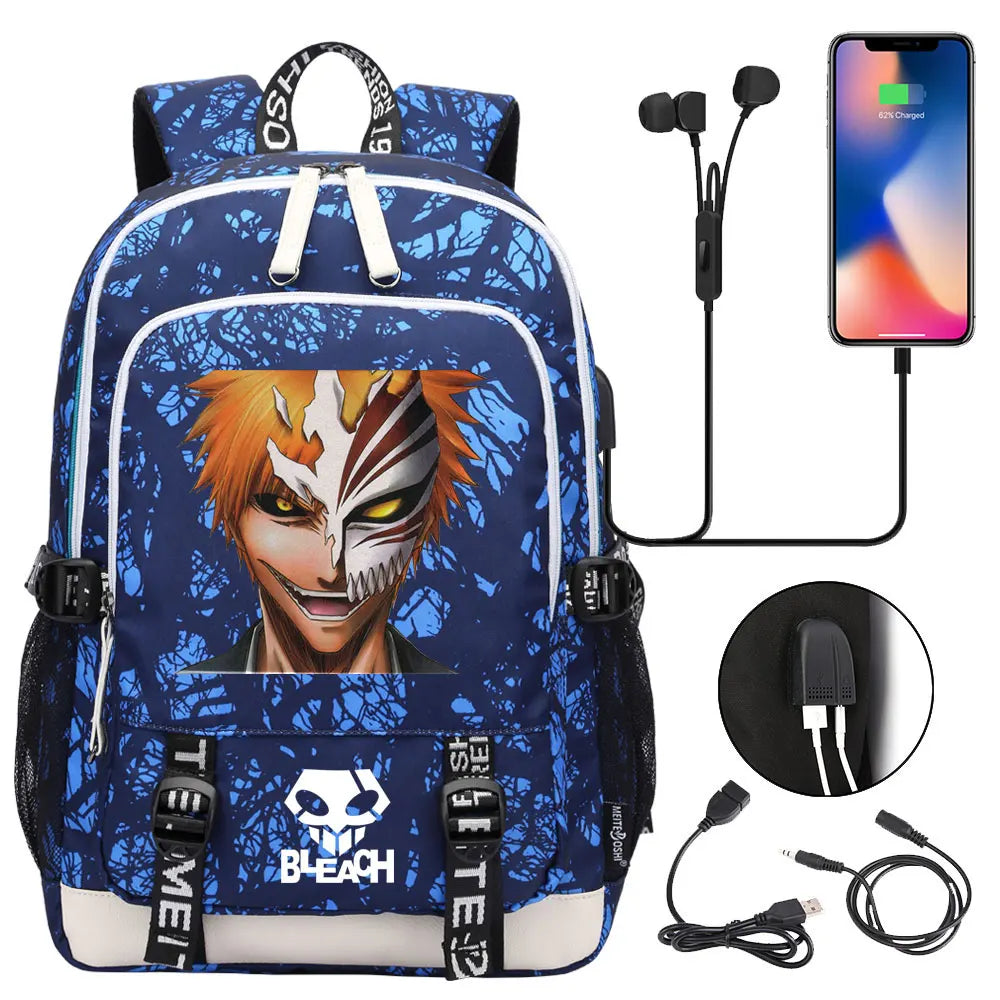 New Anime Bleach Teenager USB Laptop Backpack Kids Boys Girls School Book Bags Schoolbags Women Men Travel Bagpack
