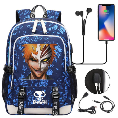 New Anime Bleach Teenager USB Laptop Backpack Kids Boys Girls School Book Bags Schoolbags Women Men Travel Bagpack