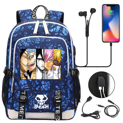 New Anime Bleach Teenager USB Laptop Backpack Kids Boys Girls School Book Bags Schoolbags Women Men Travel Bagpack