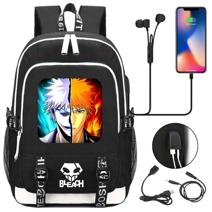 New Anime Bleach Teenager USB Laptop Backpack Kids Boys Girls School Book Bags Schoolbags Women Men Travel Bagpack