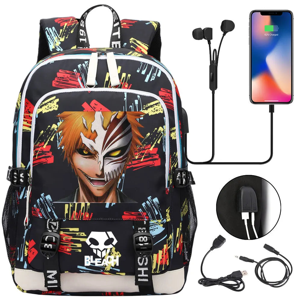 New Anime Bleach Teenager USB Laptop Backpack Kids Boys Girls School Book Bags Schoolbags Women Men Travel Bagpack