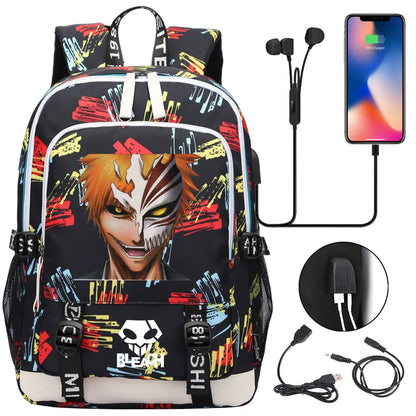 New Anime Bleach Teenager USB Laptop Backpack Kids Boys Girls School Book Bags Schoolbags Women Men Travel Bagpack