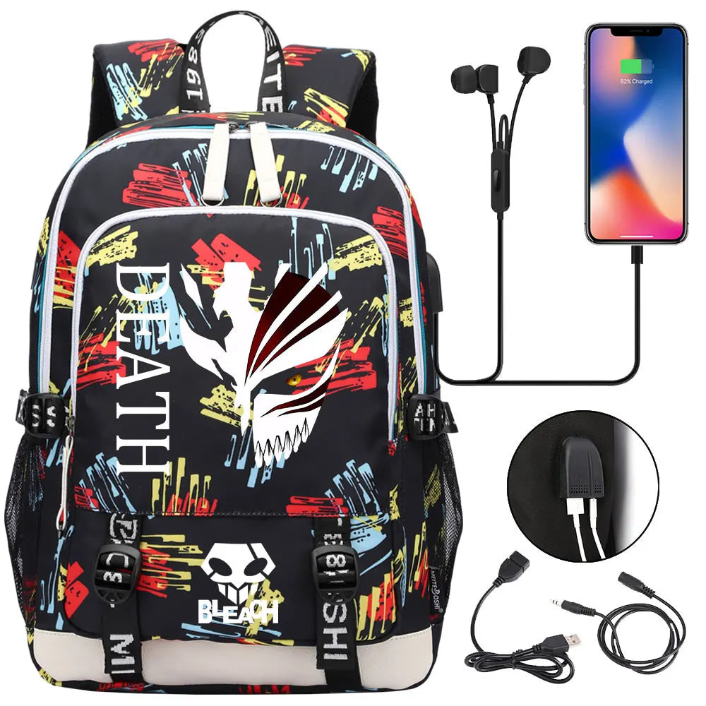 New Anime Bleach Teenager USB Laptop Backpack Kids Boys Girls School Book Bags Schoolbags Women Men Travel Bagpack