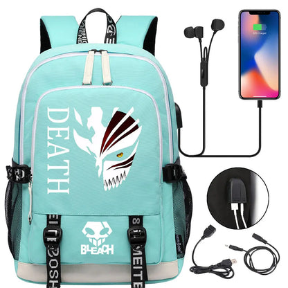 New Anime Bleach Teenager USB Laptop Backpack Kids Boys Girls School Book Bags Schoolbags Women Men Travel Bagpack