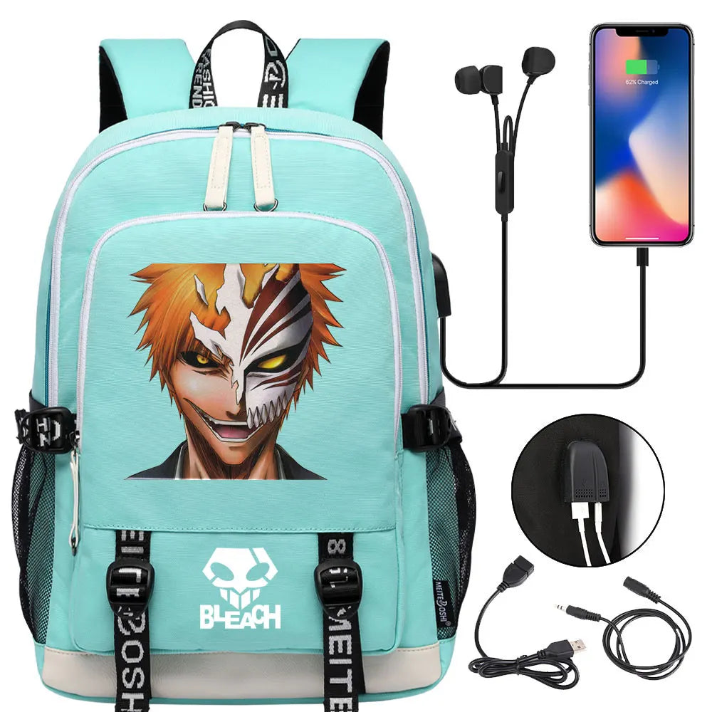 New Anime Bleach Teenager USB Laptop Backpack Kids Boys Girls School Book Bags Schoolbags Women Men Travel Bagpack