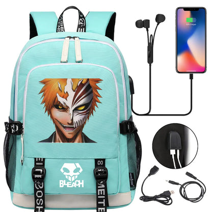 New Anime Bleach Teenager USB Laptop Backpack Kids Boys Girls School Book Bags Schoolbags Women Men Travel Bagpack