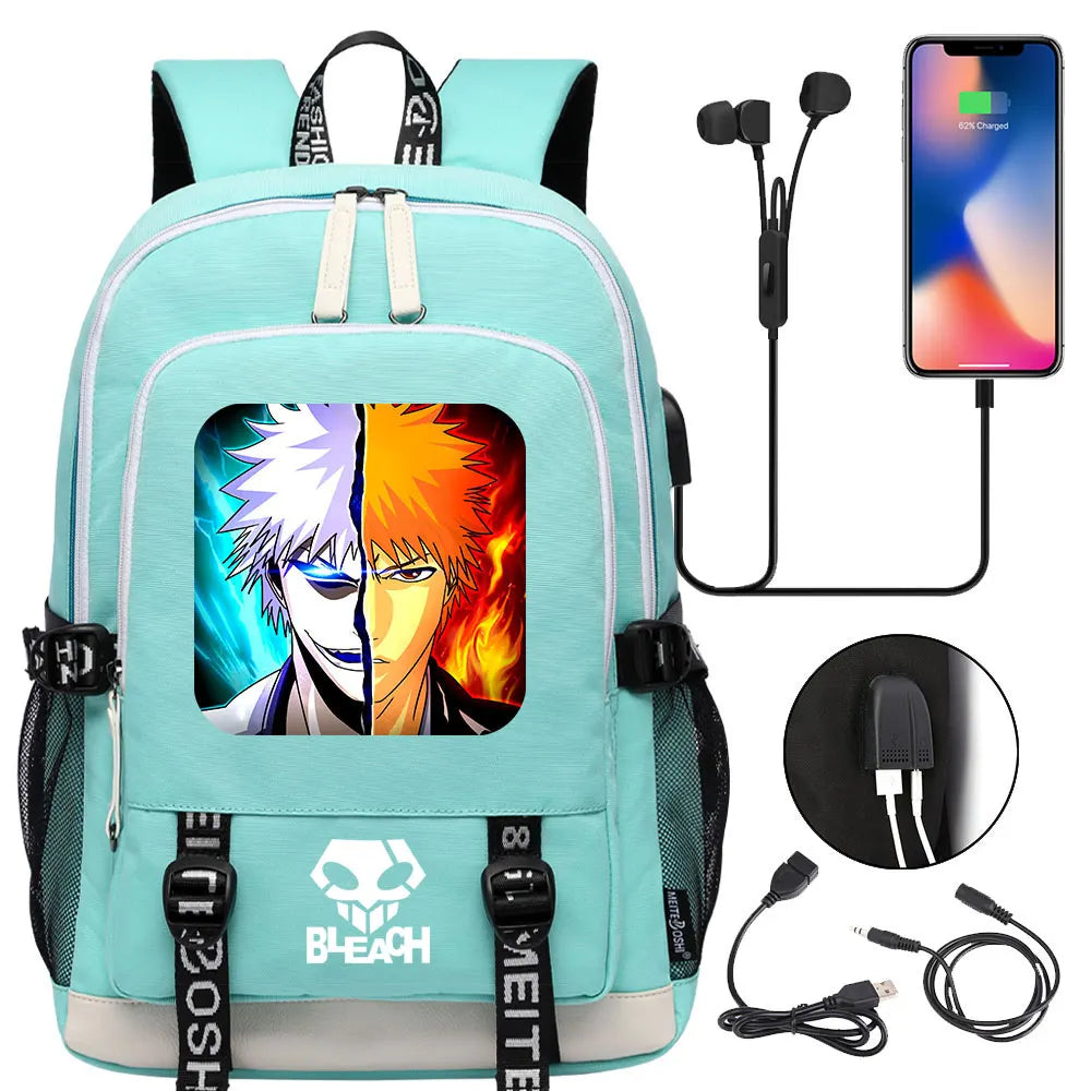 New Anime Bleach Teenager USB Laptop Backpack Kids Boys Girls School Book Bags Schoolbags Women Men Travel Bagpack