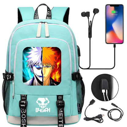 New Anime Bleach Teenager USB Laptop Backpack Kids Boys Girls School Book Bags Schoolbags Women Men Travel Bagpack