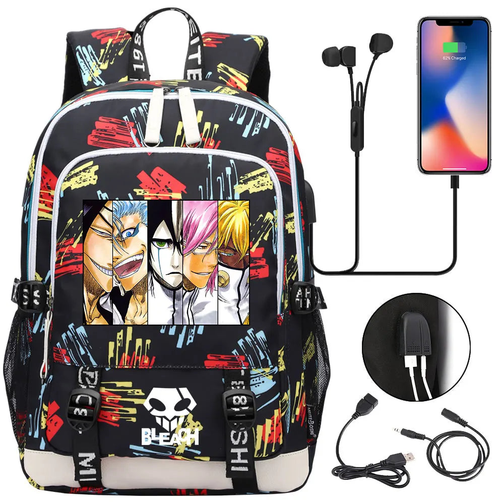 New Anime Bleach Teenager USB Laptop Backpack Kids Boys Girls School Book Bags Schoolbags Women Men Travel Bagpack