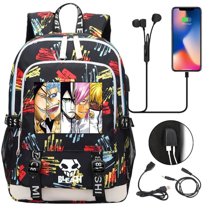 New Anime Bleach Teenager USB Laptop Backpack Kids Boys Girls School Book Bags Schoolbags Women Men Travel Bagpack