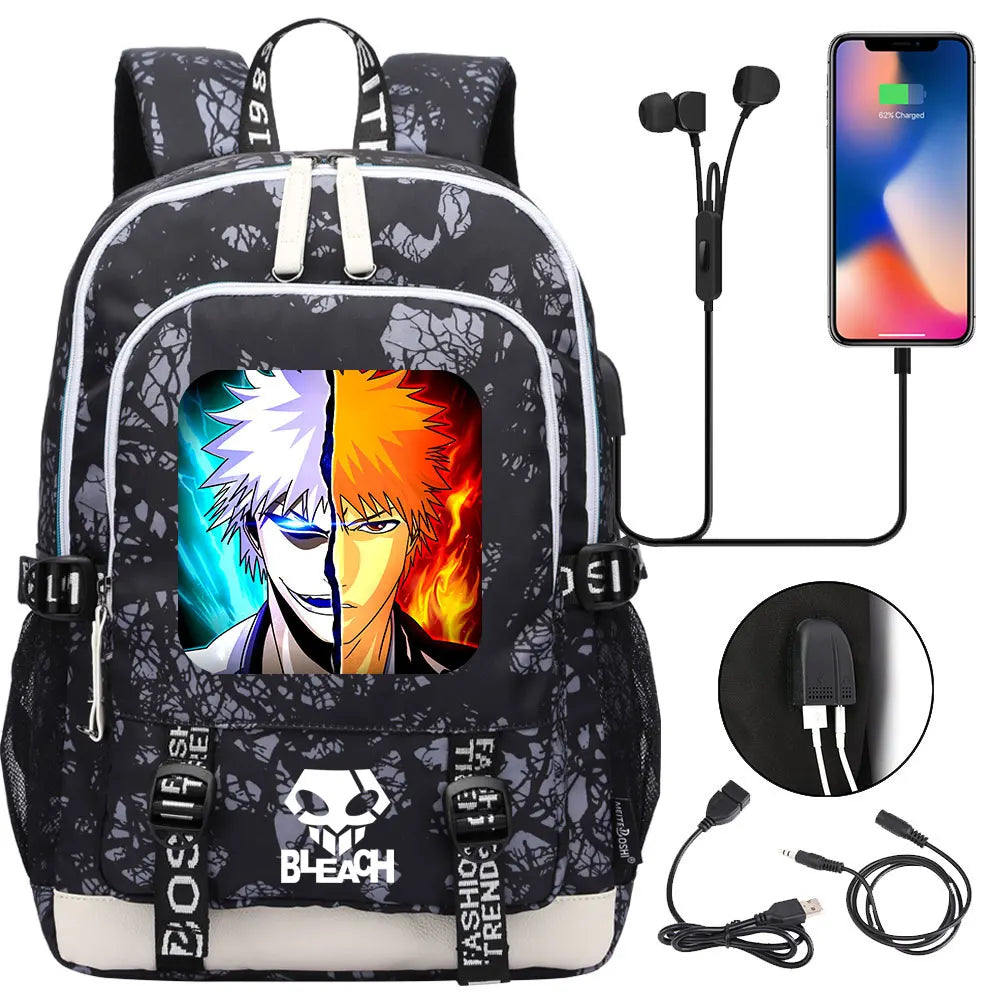 New Anime Bleach Teenager USB Laptop Backpack Kids Boys Girls School Book Bags Schoolbags Women Men Travel Bagpack