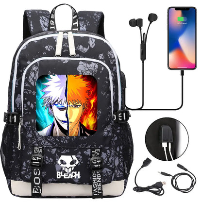 New Anime Bleach Teenager USB Laptop Backpack Kids Boys Girls School Book Bags Schoolbags Women Men Travel Bagpack