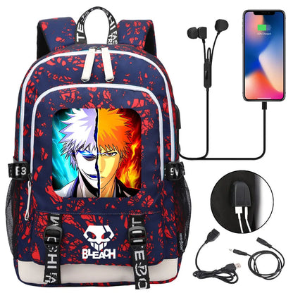 New Anime Bleach Teenager USB Laptop Backpack Kids Boys Girls School Book Bags Schoolbags Women Men Travel Bagpack