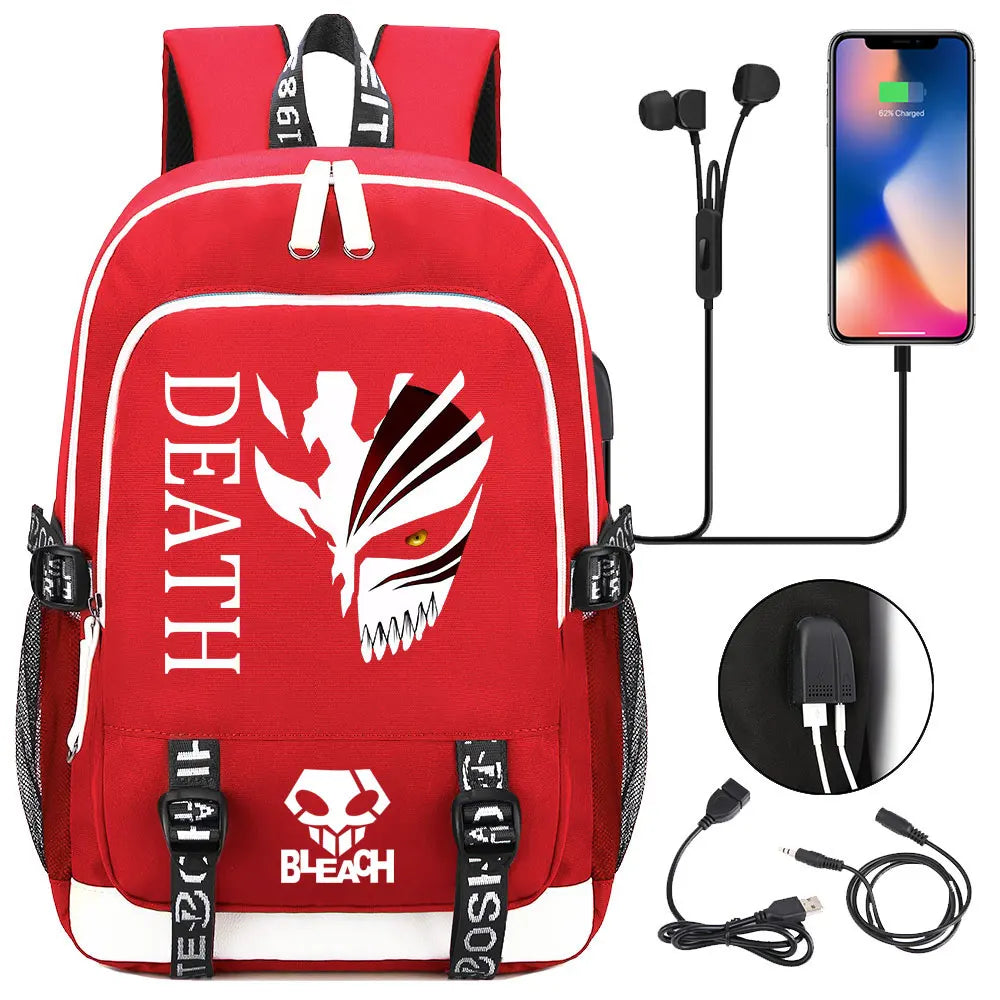 New Anime Bleach Teenager USB Laptop Backpack Kids Boys Girls School Book Bags Schoolbags Women Men Travel Bagpack