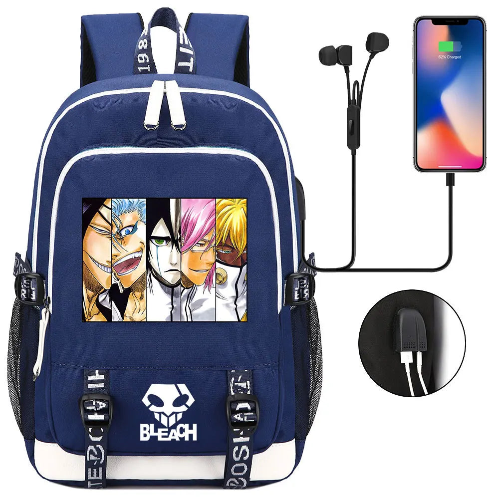 New Anime Bleach Teenager USB Laptop Backpack Kids Boys Girls School Book Bags Schoolbags Women Men Travel Bagpack