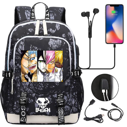 New Anime Bleach Teenager USB Laptop Backpack Kids Boys Girls School Book Bags Schoolbags Women Men Travel Bagpack