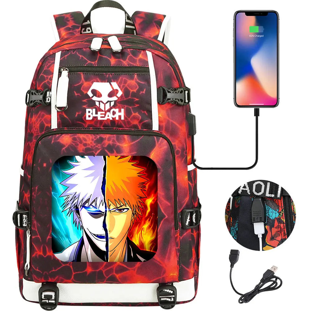 New Anime Bleach USB Large Capacity Teenagers Schoolbags Women Men Laptop Travel Backpack Girls Boys Kids School Book Bags