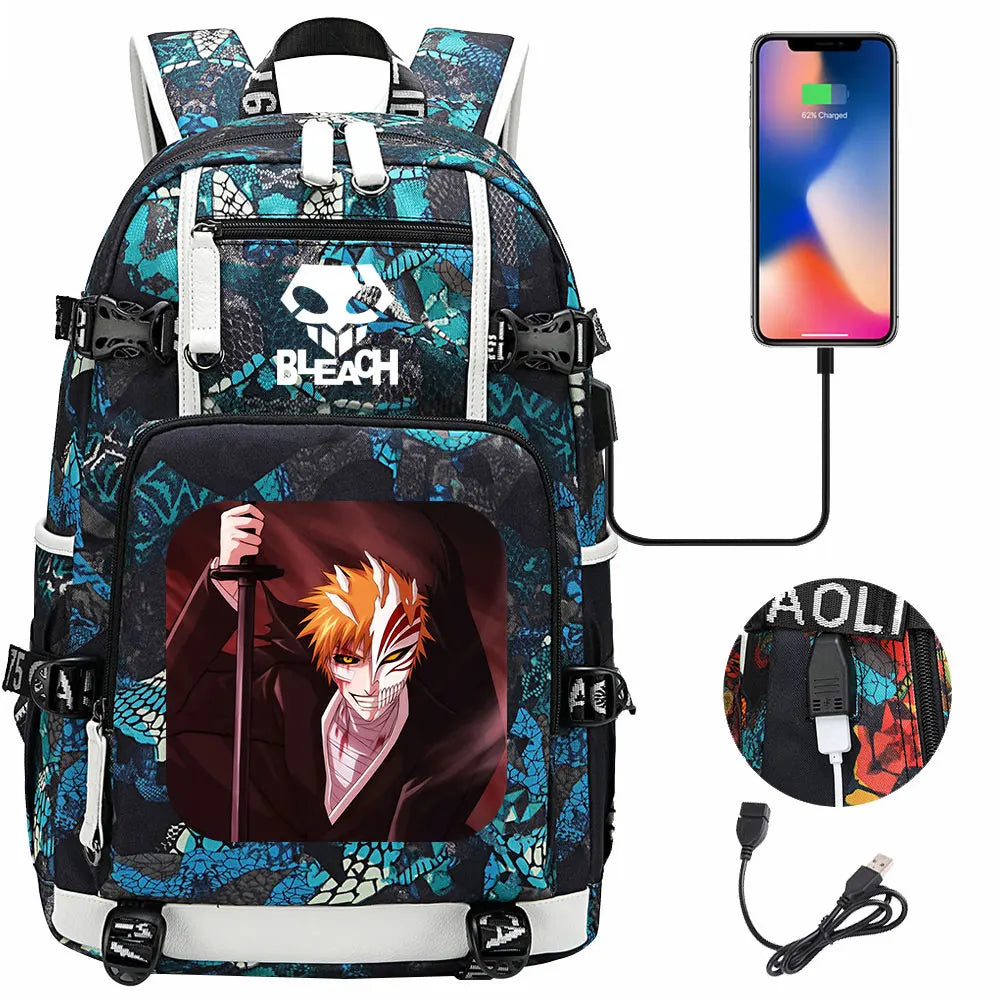 New Anime Bleach USB Large Capacity Teenagers Schoolbags Women Men Laptop Travel Backpack Girls Boys Kids School Book Bags