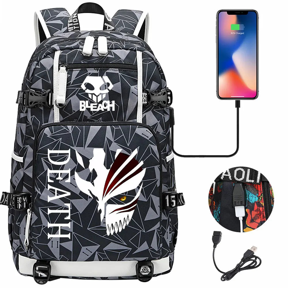 New Anime Bleach USB Large Capacity Teenagers Schoolbags Women Men Laptop Travel Backpack Girls Boys Kids School Book Bags