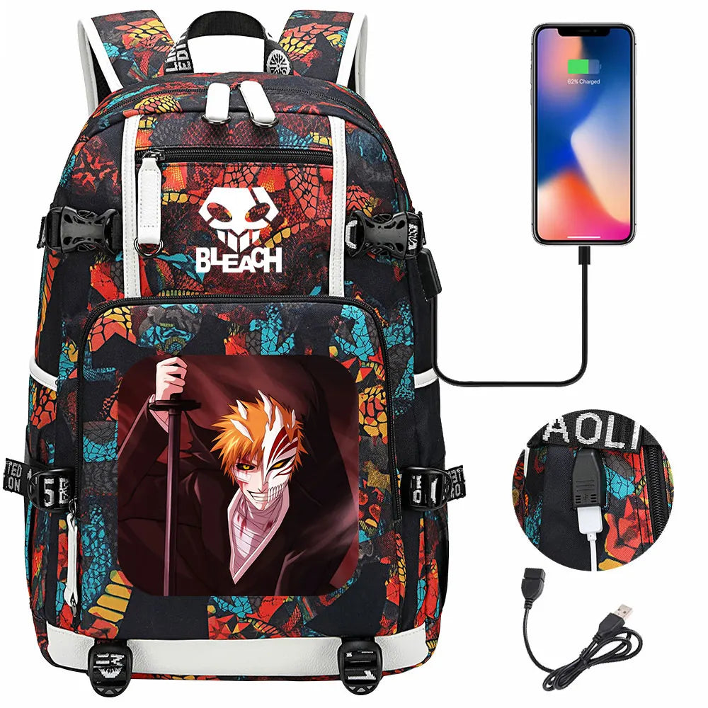 New Anime Bleach USB Large Capacity Teenagers Schoolbags Women Men Laptop Travel Backpack Girls Boys Kids School Book Bags
