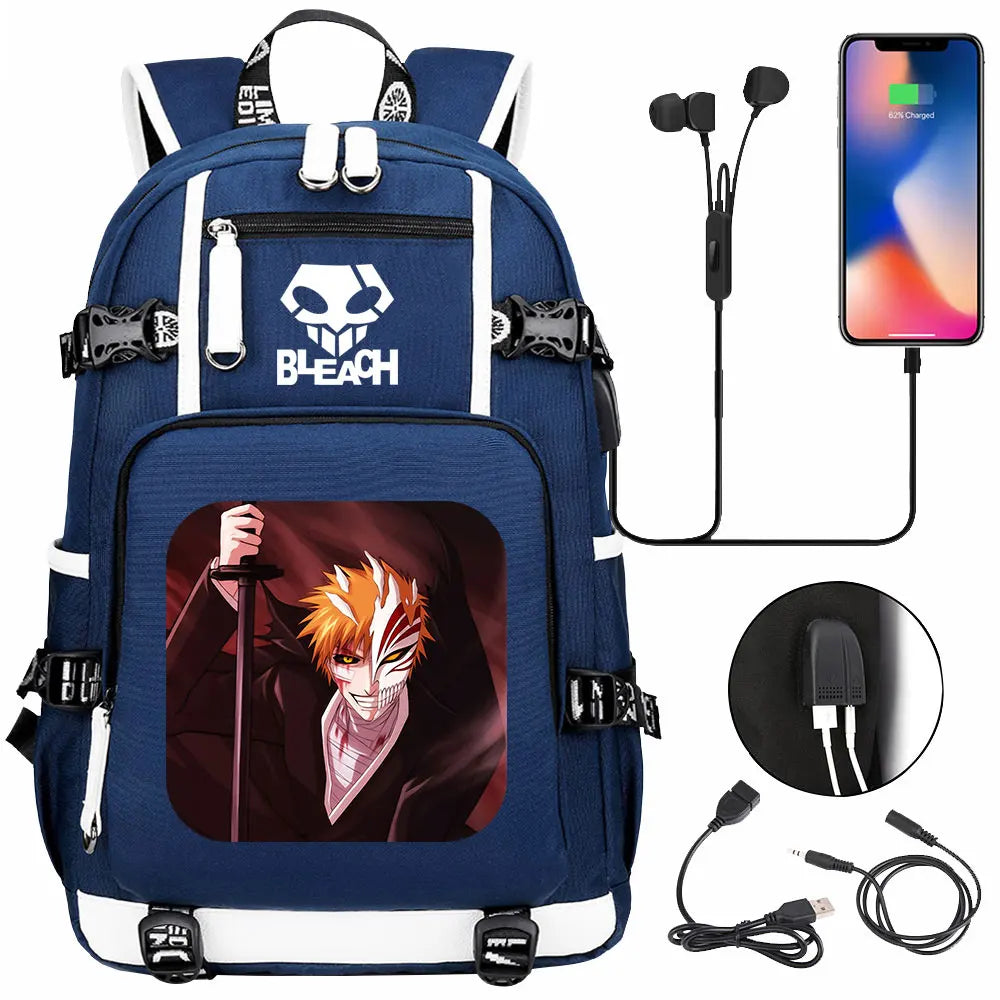 New Anime Bleach USB Large Capacity Teenagers Schoolbags Women Men Laptop Travel Backpack Girls Boys Kids School Book Bags