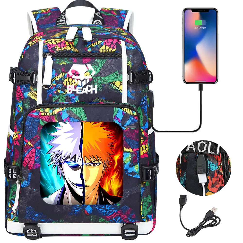 New Anime Bleach USB Large Capacity Teenagers Schoolbags Women Men Laptop Travel Backpack Girls Boys Kids School Book Bags