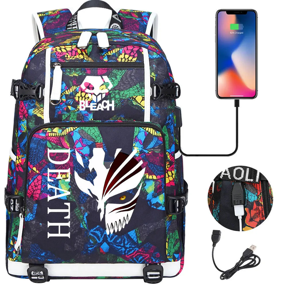 New Anime Bleach USB Large Capacity Teenagers Schoolbags Women Men Laptop Travel Backpack Girls Boys Kids School Book Bags