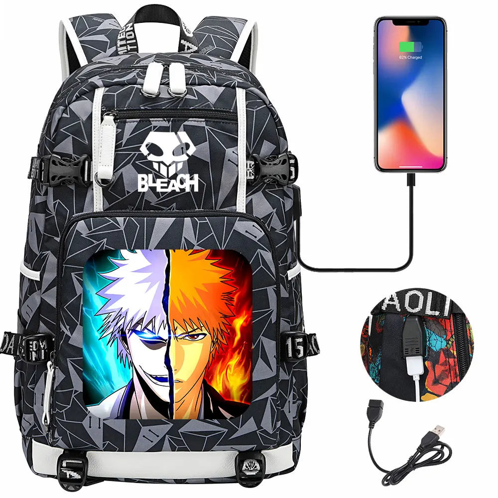 New Anime Bleach USB Large Capacity Teenagers Schoolbags Women Men Laptop Travel Backpack Girls Boys Kids School Book Bags
