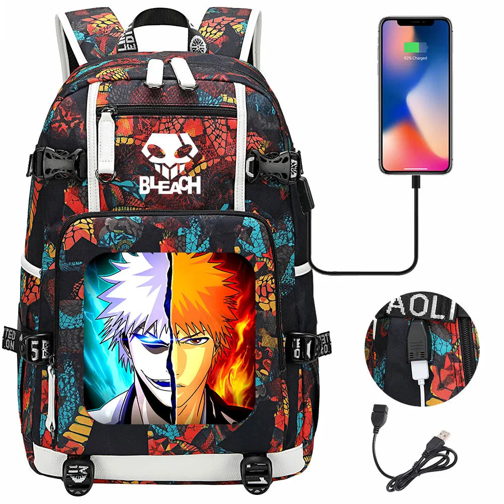 New Anime Bleach USB Large Capacity Teenagers Schoolbags Women Men Laptop Travel Backpack Girls Boys Kids School Book Bags