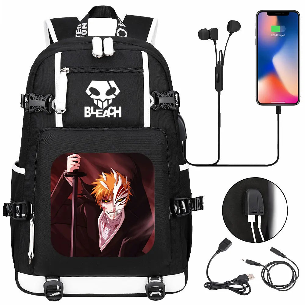 New Anime Bleach USB Large Capacity Teenagers Schoolbags Women Men Laptop Travel Backpack Girls Boys Kids School Book Bags
