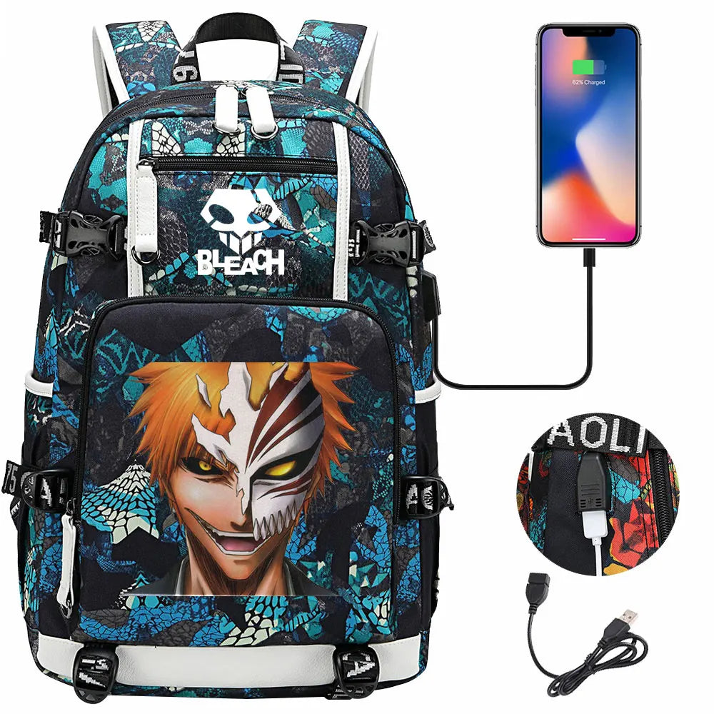 New Anime Bleach USB Large Capacity Teenagers Schoolbags Women Men Laptop Travel Backpack Girls Boys Kids School Book Bags