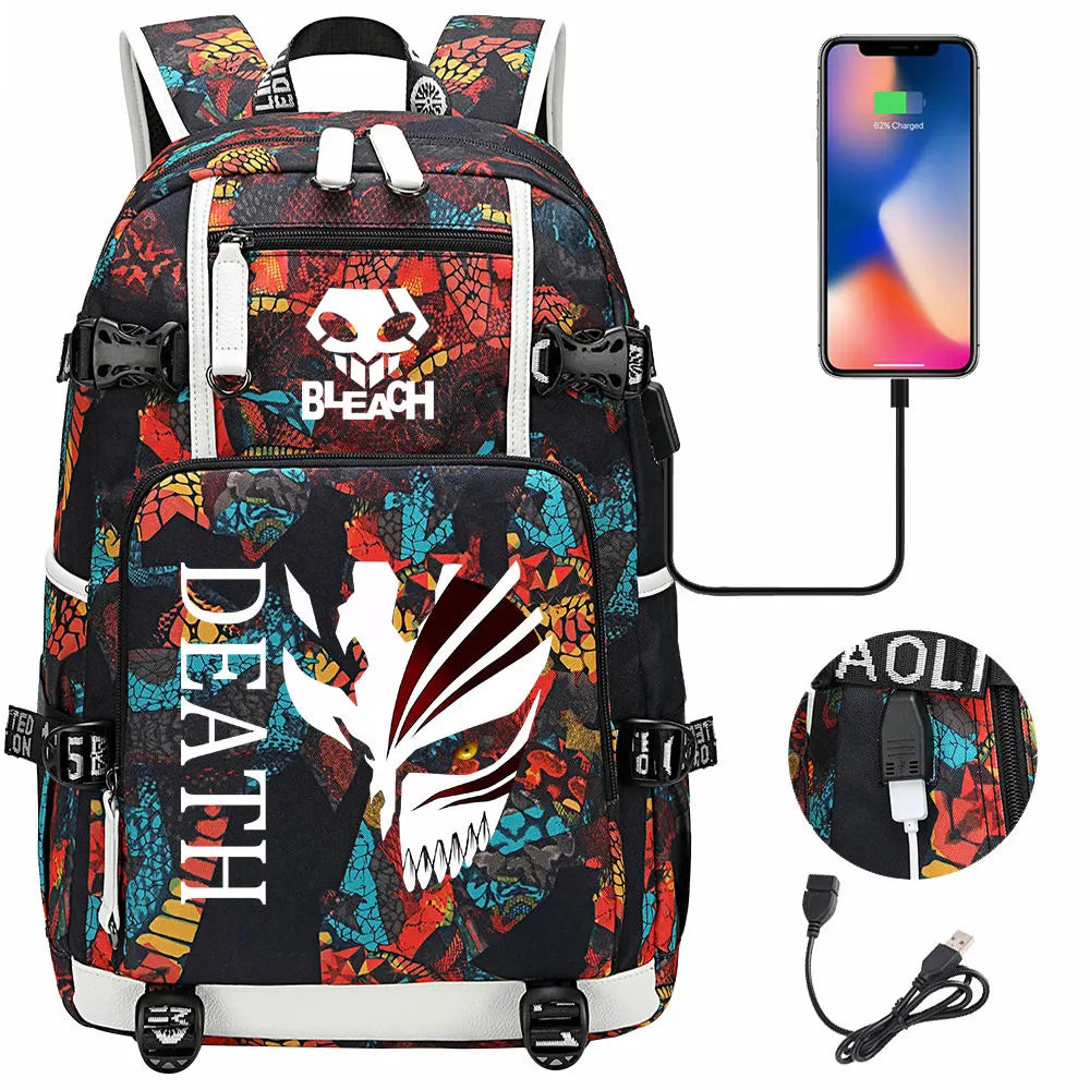 New Anime Bleach USB Large Capacity Teenagers Schoolbags Women Men Laptop Travel Backpack Girls Boys Kids School Book Bags