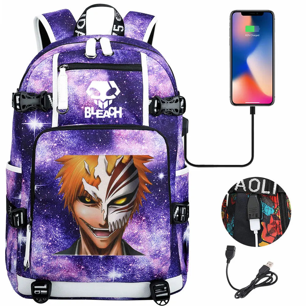 New Anime Bleach USB Large Capacity Teenagers Schoolbags Women Men Laptop Travel Backpack Girls Boys Kids School Book Bags