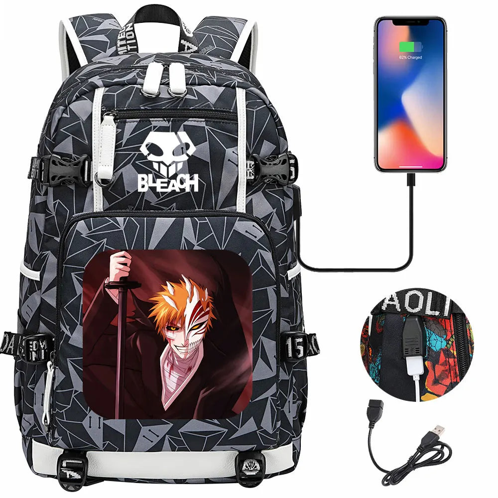 New Anime Bleach USB Large Capacity Teenagers Schoolbags Women Men Laptop Travel Backpack Girls Boys Kids School Book Bags