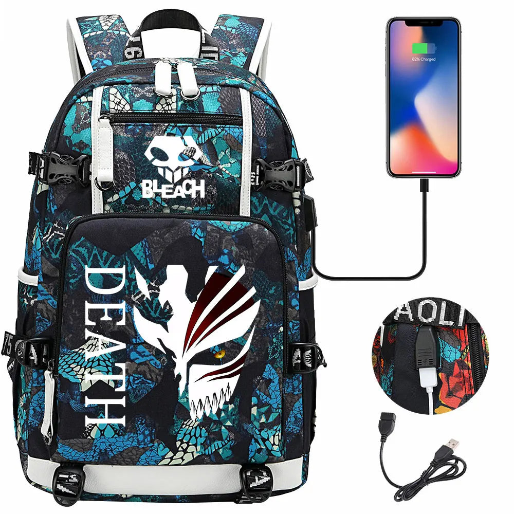 New Anime Bleach USB Large Capacity Teenagers Schoolbags Women Men Laptop Travel Backpack Girls Boys Kids School Book Bags
