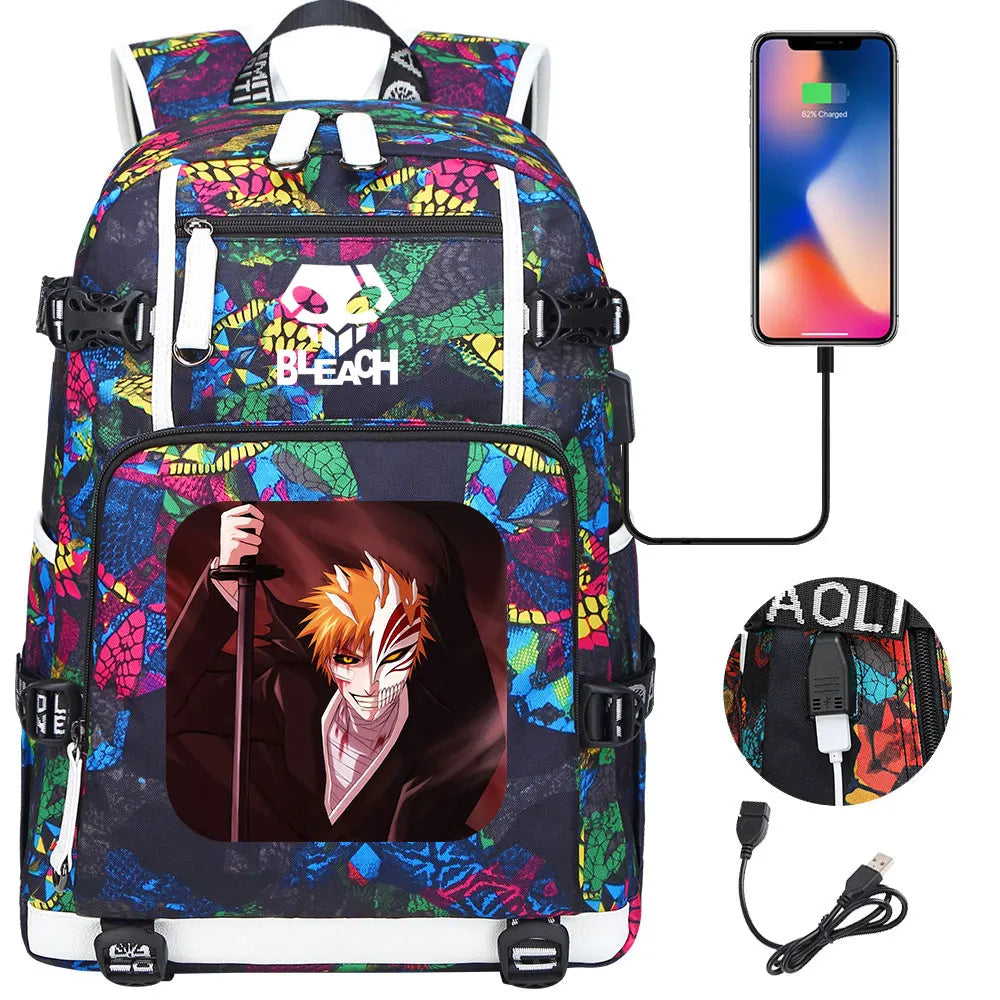 New Anime Bleach USB Large Capacity Teenagers Schoolbags Women Men Laptop Travel Backpack Girls Boys Kids School Book Bags