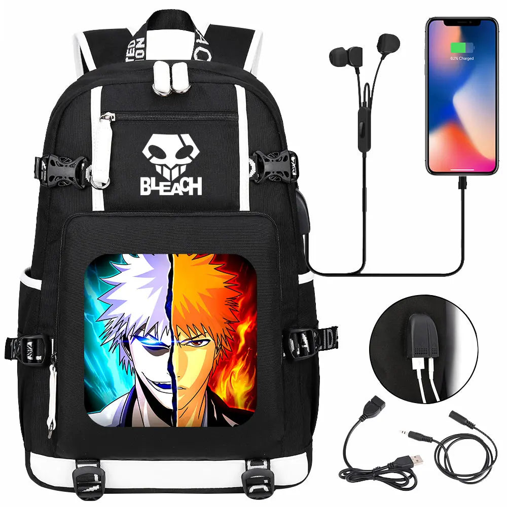 New Anime Bleach USB Large Capacity Teenagers Schoolbags Women Men Laptop Travel Backpack Girls Boys Kids School Book Bags