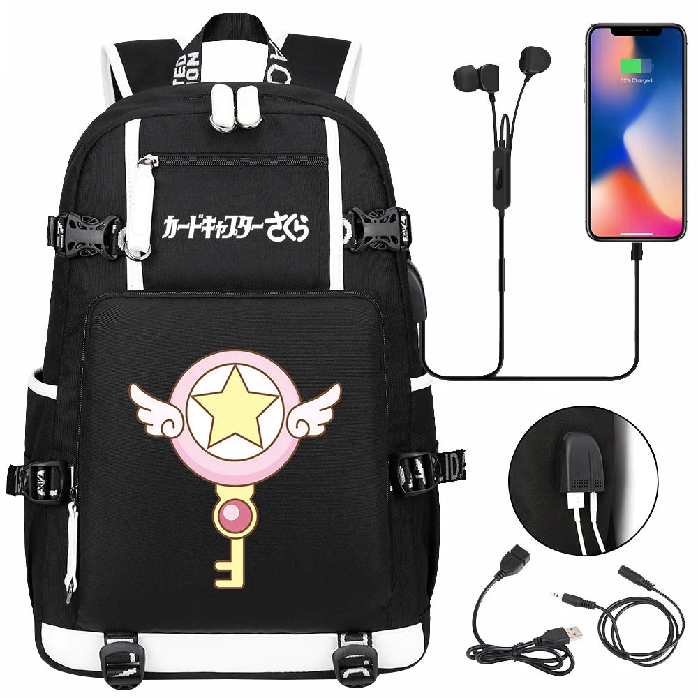 New Anime Cardcaptors USB Large Capacity Teenagers Schoolbags Women Men Laptop Travel Backpack Girls Boys Kids School Book Bags