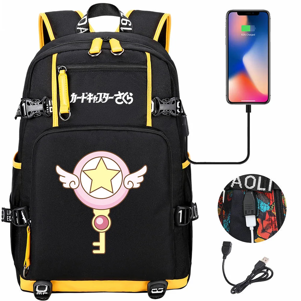 New Anime Cardcaptors USB Large Capacity Teenagers Schoolbags Women Men Laptop Travel Backpack Girls Boys Kids School Book Bags