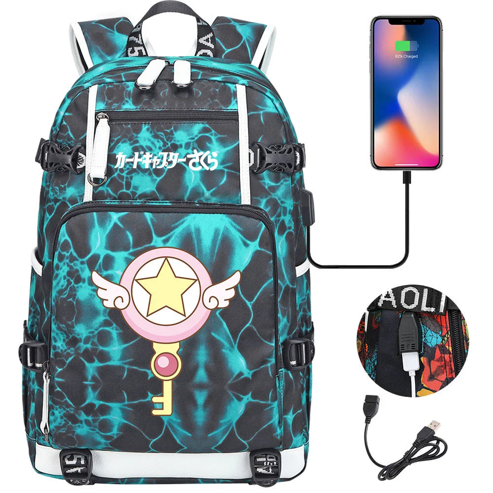 New Anime Cardcaptors USB Large Capacity Teenagers Schoolbags Women Men Laptop Travel Backpack Girls Boys Kids School Book Bags