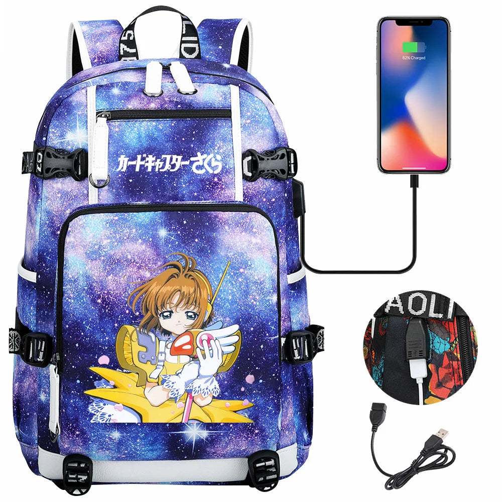 New Anime Cardcaptors USB Large Capacity Teenagers Schoolbags Women Men Laptop Travel Backpack Girls Boys Kids School Book Bags