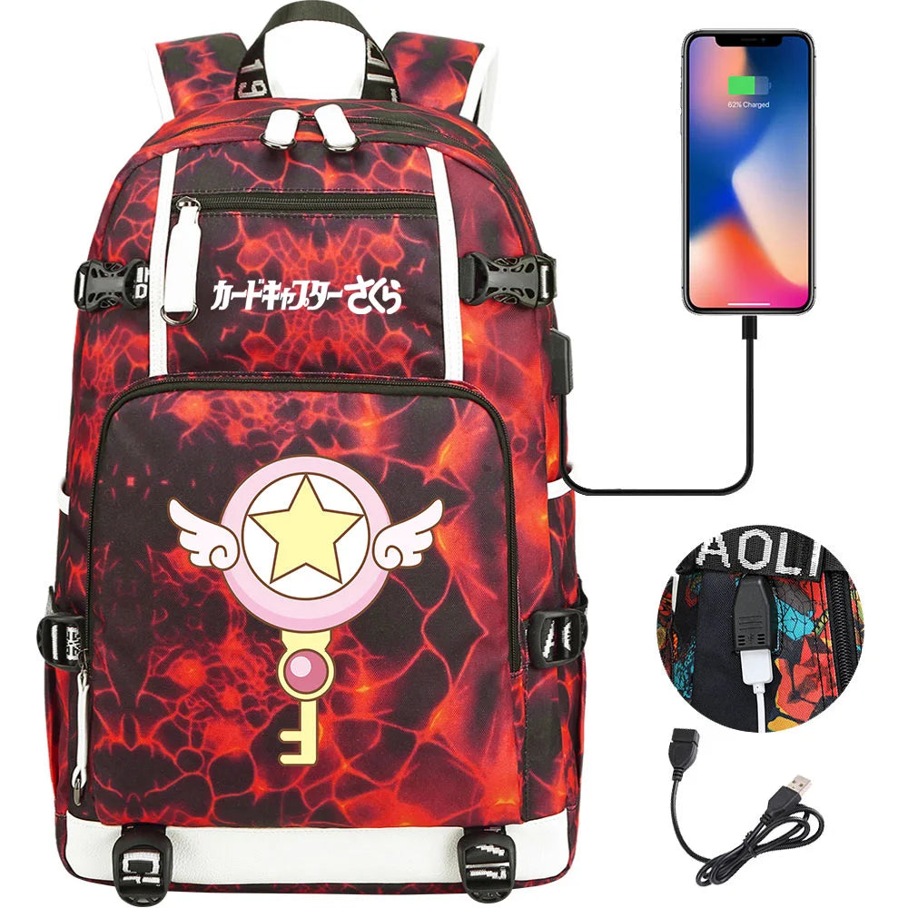 New Anime Cardcaptors USB Large Capacity Teenagers Schoolbags Women Men Laptop Travel Backpack Girls Boys Kids School Book Bags