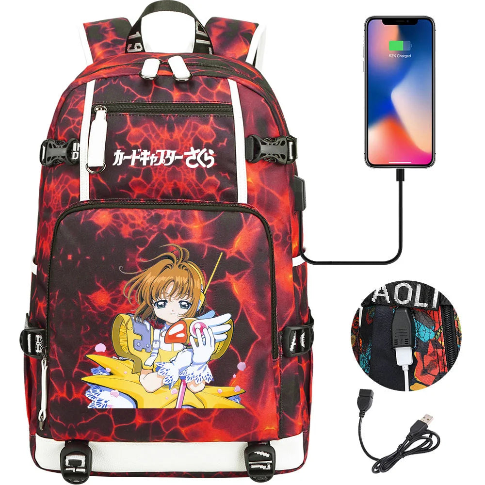 New Anime Cardcaptors USB Large Capacity Teenagers Schoolbags Women Men Laptop Travel Backpack Girls Boys Kids School Book Bags