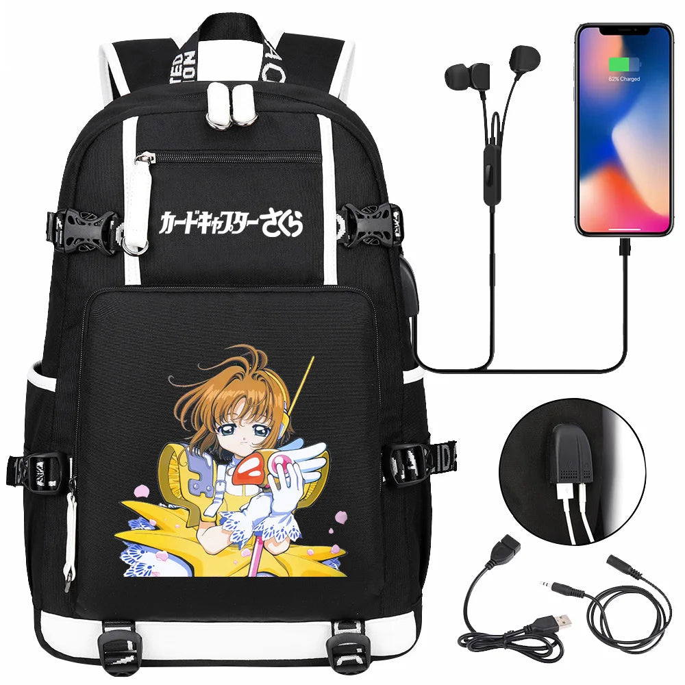 New Anime Cardcaptors USB Large Capacity Teenagers Schoolbags Women Men Laptop Travel Backpack Girls Boys Kids School Book Bags