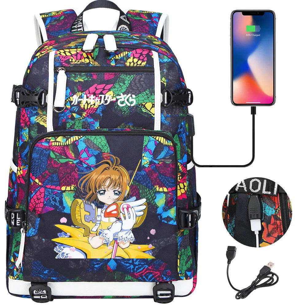 New Anime Cardcaptors USB Large Capacity Teenagers Schoolbags Women Men Laptop Travel Backpack Girls Boys Kids School Book Bags