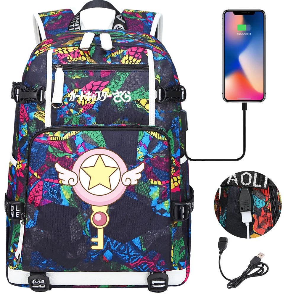 New Anime Cardcaptors USB Large Capacity Teenagers Schoolbags Women Men Laptop Travel Backpack Girls Boys Kids School Book Bags