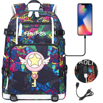 New Anime Cardcaptors USB Large Capacity Teenagers Schoolbags Women Men Laptop Travel Backpack Girls Boys Kids School Book Bags