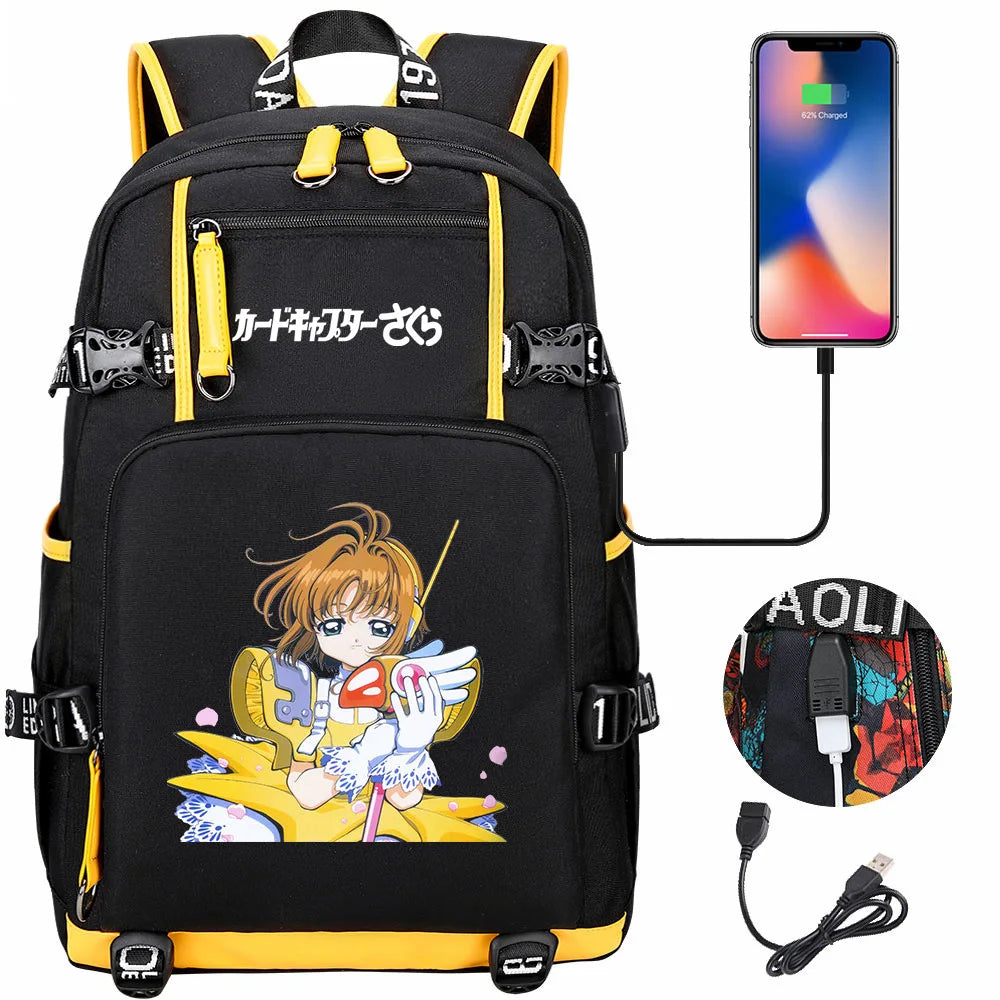 New Anime Cardcaptors USB Large Capacity Teenagers Schoolbags Women Men Laptop Travel Backpack Girls Boys Kids School Book Bags